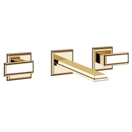 Gessi Eleganza Встраиваемый смеситель для раковины на 3 отверстия, без донного клапана, с изливом(внешние части), цвет: шлифованное золото (46090#087)