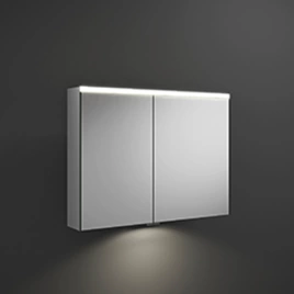 BURGBAD Iveo Зеркальный шкаф с подсветкой, 908х680х160 мм,свет. 1 выкл. и розетка, стекл полки, 2 зеркальн двери с обеих сторон, зеркальный корпус (SPHY090R)