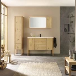 BURGBAD MAX Комплект мебели 1300х490х912 мм, напольный, раковина белая, 2 ящика, 2 двери, с 1 отверстием для смесителя, сифон, цвет Natural knotty oak (SGJV130F5349G0236C0001x1)