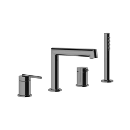 GESSI INGRANAGGIO Смеситель для установки на борт ванны на 4 отверстия, с ручным душем, цвет Black Metal Brushed PVD (63537#707)
