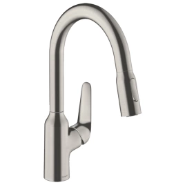 Hansgrohe Focus M42 Кухонный смеситель на 1 отв, однорычажный, поворотный излив 224мм с вытяжным душем, 2jet, h183мм, sBox, цвет: под сталь (71821800)