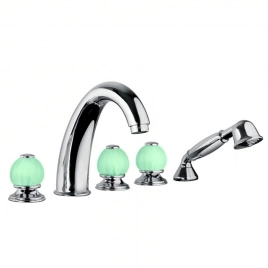 Bongio Rivoli Смеситель для ванны на 5 отв.с ручной лейкой, цвет хром/Emerald 07 (05531CR07D)