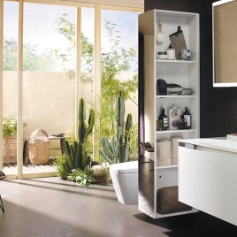 BURGBAD Yso Шкаф высокий зеркальный 1760х430х320 мм. 3 двери, 1 полка, 4 крючка. петли слева, цвет белый матовый (HSHA058 L K0374)