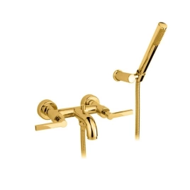 Nicolazzi Mac Kinley 05 Смеситель для ванны с 2мя ручками, с переключателем ванна/душ, + комплект руч. душа, цвет: золото (2202GO29)