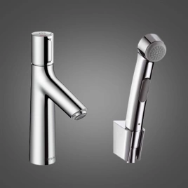 Hansgrohe Talis Select S Набор для биде: смеситель для раковины на 1 отв, с дон.клапаном PushOpen, излив 93мм, душ бидетте с держ. и шланг, цвет: хром (72291000)