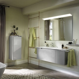 BURGBAD Yso База с керамич. умыв. 1280х490х452 см. 2 ящика, 1 разделитель.2полотенцедерж., раковина слева с 1 отв под смес . цвет мебели серый глянц (SFAC111 L F2155 C0001x1)