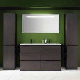 BURGBAD LIN20 Комплект мебели 1420х495х902 мм, напольный, 6 ящиков, с 2 отверстиями для смесителей, раковина белая, цвет Mocca oak decor (SGIX142F5362C0001x1)