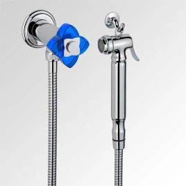 THG PETALE DE CRISTAL BLEU Гигиенический душ, в комплекте с запорным вентилем, шлангом 1250 мм. и держателем, стекло прозрачное, цвет хром (U6B-A02-5840/8)