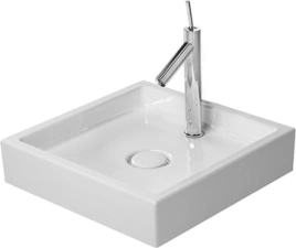 Раковина Duravit Starck 1 шлифованный вариант без перелива без площадки под смеситель вкл крепление а также выпуск с керамической крышкой 470x470мм Цвет Белый (387470028)