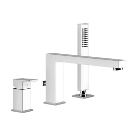 Gessi Rettangolo Смеситель для ванны на 3 отверстия, с переключателем, изливом 195мм и ручным душем, цвет: хром (20037#031)