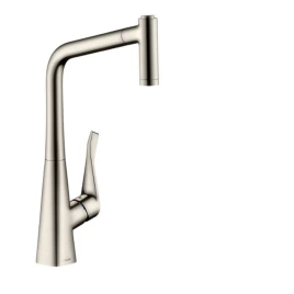 Hansgrohe Metris M71 Смеситель для кухни, на 1 отв однорычажный, поворотный излив 236мм с вытяжным душем, 2jet, h320мм, цвет: под сталь (73801800)