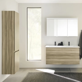 BURGBAD LIN20 Комплект мебели 1230х495х622 мм, подвесной, 2 ящика, раковина белая, с 2 отверстиями для смесителей, цвет Frassino cappuccino decor (SGHJ123F5357C0001x1)