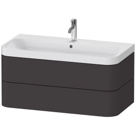 Duravit Happy D.2 Plus Тумба подвесная с умывальником 975х490х468 мм, с 1отв под смес, 2 ящ, выпуск и сифон в комплекте, цвет тумбы Графит супермат (HP4348O8080)