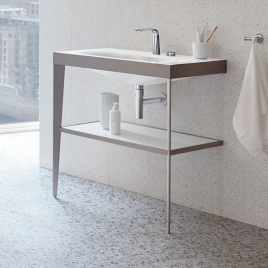 Duravit XViu Консоль напольная, 850x800x480мм с полкой, с раковиной без перелива, 2 отв, цвет: champagne matt/white high gloss lacquer (XV4715EB185)
