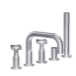GESSI INCISO Смеситель для ванны на 5 отверстий с изливом, переключателем, ручным душем и шлангом 1,50 м, цвет: Finox Brushed Nickel (58140#149)