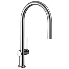 Hansgrohe Talis M54 Смеситель для кухни, на 1 отв, однорычажный, поворотный излив 223мм с вытяжным душем, 1jet, h210мм, sBox, цвет: хром (72803000)