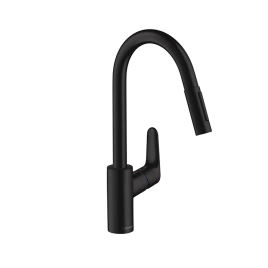 Hansgrohe Focus Кухонный смеситель, на 1 отв, поворотный и вытяжной излив 220мм, h225мм 2jet, цвет: черный матовый (31815670)
