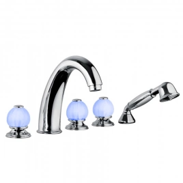 Bongio Rivoli Смеситель для ванны на 5 отв.с ручной лейкой, цвет хром/Royal Blue 08 (05531CR08D)