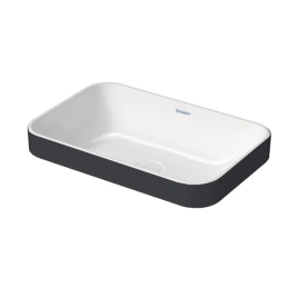 Раковина Duravit Happy D2 Plus 600х400мм без перелива с выпуском с керамической крышкой покр WonderGliss цвет Anthracite matt-белый (23596061001)