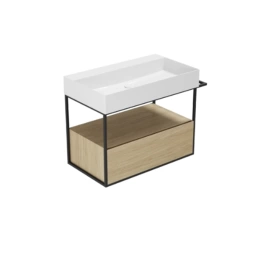AZZURRA ELEGANCE SQUARED Структура под раковину 89x44,5xH52 см, 1 ящик, полотенцедержатель, цвет структуры черный матовый, цвет ящика Olmo naturale (MSQ 81NN)