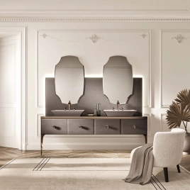VITAGE milldue edition MAJESTIC Тумба под 2 раковины 2168х549х730мм, напольн, 2 ящ, 2 ножки, 2 бок стенки, фурн Bronzo, отделка стекло Elephant bronze (M114.79.91)