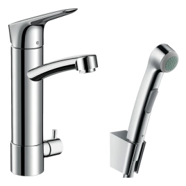 Hansgrohe Logis Набор для биде: смеситель для раковины на 1 отв, излив 138мм, h191мм, душ бидетте с держателем и шланг 1,6м, цвет: хром (31515000)