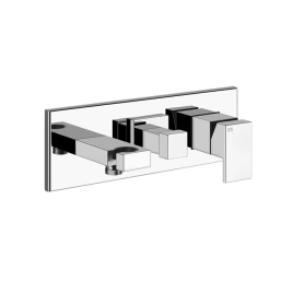 Gessi Rettangolo Встраиваемый смеситель с изливом, подводом воды, держателем лейки и переключателем PULL(внешние части), цвет: хром (44911#031)