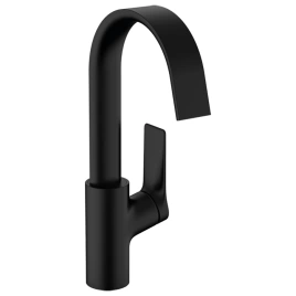 HANSGROHE VIVENIS Смеситель для раковины на 1 отверстие, однорычажный, с поворотным изливом, с донным клапаном, цвет черный матовый (75030670)