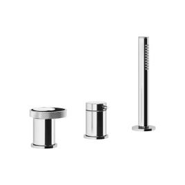 Gessi Anello Смеситель для ванны на 3 отверстия, девиатор, шланг, лейка. Наполнение через слив-перелив, цвет: хром (63347#031)