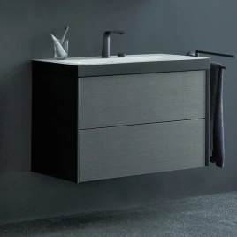 Duravit XViu Тумба подвесная 503x800x480мм, 2 ящика, с раковиной без перелива, с 2 отв под смес, цвет: dark brushed oak/чёрный матовый (XV4615EB272P)