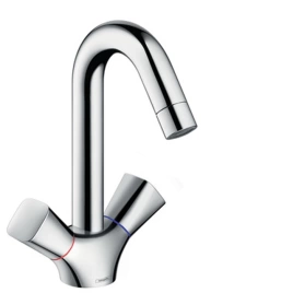 Hansgrohe Logis Смеситель для раковины 150, на 1 отв. без донного клапана, излив 145мм, h147мм, 2 ручки цвет: хром (71221000)