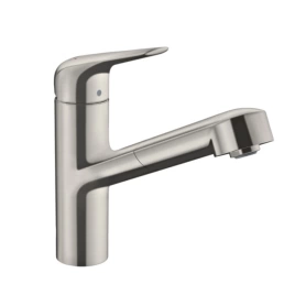 Hansgrohe Focus M42 Кухонный смеситель на 1 отв, однорычажный, поворотный излив 206мм с вытяжным душем, 1jet, h150м, 1jet, цвет: под сталь (71814800)