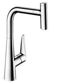 Hansgrohe Talis Select M51 Смеситель для кухни, на 1 отв, поворотный излив 220мм с вытяжным душем, 1jet, h288мм, sBox, кнопка вкл/выкл, цвет: хром (73853000)