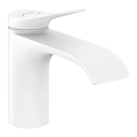 HANSGROHE VIVENIS Смеситель для раковины на 1 отверстие, однорычажный, высота излива 80 мм, с донным клапаном, цвет белый матовый (75010700)