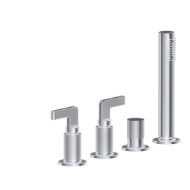GESSI INCISO Смеситель для ванны на 4 отверстия для наполнения через слив-перелив, переключатель, с ручным душем, цвет: finox (58043#149)