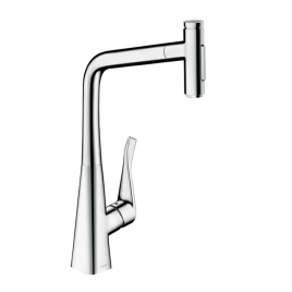 Hansgrohe Metris M71 Смеситель для кухни, на 1 отв, поворотный излив 235мм с вытяжным душем, 2jet, h333мм, sBox, цвет: хром (73816000)