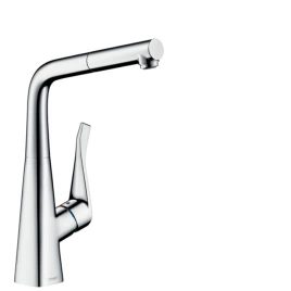 Hansgrohe Metris M71 Смеситель для кухни, на 1 отв, поворотный излив 219мм с вытяжным душем, 1jet, h315мм, sBox, цвет: хром (73812000)