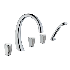 THG PORCELAIN BLANCHE DECOR PLATINE Смеситель на борт ванны на 5 отверстий, с прогрессивным смесителем для ручного душа, ручной душ, цвет хром (U2E-A02-1132SG)