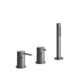 GESSI 316 Смеситель для ванны на 3 отверстия наполнение через слив-перелив с переключателем, убирающаяся душевая лейка, цвет: steel brushed (54043#239)