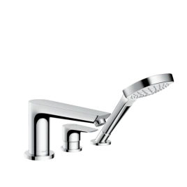 Hansgrohe Talis E Смеситель на борт ванны, на 3 отв, излив 196мм, с ручным душем 1jet, обр. клапан, цвет: хром (71730000)