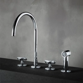 Fantini Icona Classic Смеситель для кухни, 4 отв, без донного клапана, излив 215мм, с ручн душем, цвет: хром (53 02 R051)