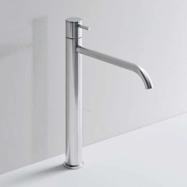 MILLDUE Смеситель для раковины на 1 отв FLOW L04, H 38.3 см, цвет полированная сталь (2558AL)