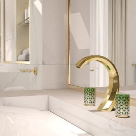 THG NIHAL PORCELAINE VERTE Смеситель для раковины на 3 отверстия, с донным клапаном, цвет Soft gold (U2R-F30-151)