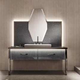 VITAGE milldue edition HILTON Плинтус 1710х850х28 мм, накладной, подсветка с 3 сторон, рама черный алюминий, отделка стекло Twill smoke (5818.171.93)