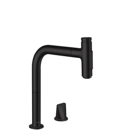 Hansgrohe Metris Select Кухонный смеситель, на 2 отв, с вытяжным изливом 2jet, цвет: черный матовый (73818670)
