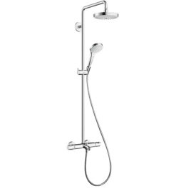 HG Croma Select S Душевая система Showerpipe: верх.душ 180 2jet, ручн.душ, шланг, термостат для душа, цвет: белый/хром (27351400)