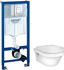Комплект Унитаз подвесной Gustavsberg Hygienic Flush WWC 5G84HR01 безободковый + Инсталляция Grohe Rapid SL 38772001 3 в 1 с кнопкой смыва