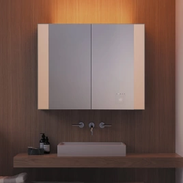 BURGBAD RL40 Зеркальный шкаф 1400х150х800 мм, 2 зеркальные двери с обоих сторон, подсветка, 4 стеклянные полки, Smart-Home-System, 2 розетки (SPQY140)