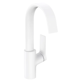 HANSGROHE VIVENIS Смеситель для раковины на 1 отверстие, однорычажный, с поворотным изливом, с донным клапаном, цвет белый матовый (75030700)