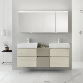 BURGBAD LIN20 Зеркальный шкаф 1600х700х170 мм, LED подсветка 2800-6000K, выключатель, розетка, цвет Merino oak decor (SPQK160F5354)